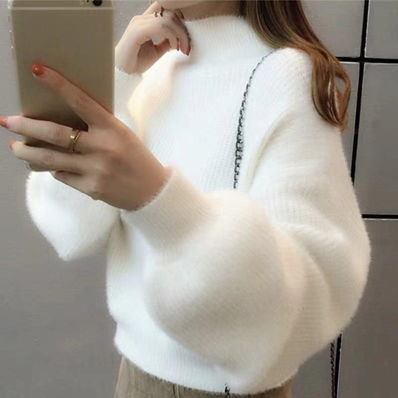 Women Fluffy Sweater Jumper Cold Shoulder Long Sleeve Pullover Blouse