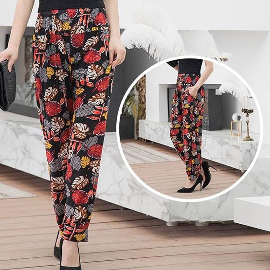 Women's Summer and Autumn Large Size Pants Soft Mother's Jogger Pants Loose Printed Pants Elastic Waist Casual Cropped Pants