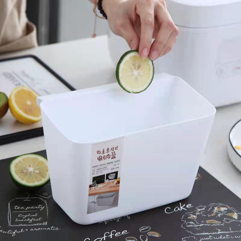 Kitchen Household Wall-mounted Plastic Trash Can Toiletries Storage Bucket Cabinet Door Hanging Bucket Desktop Sundries Storage Box