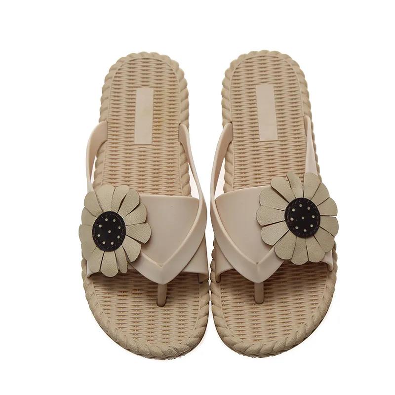 Sandals and Slippers Women's Summer All-match Fashion Flower Flat Flip-flops Outside Wear Non-slip Seaside Beach Shoes