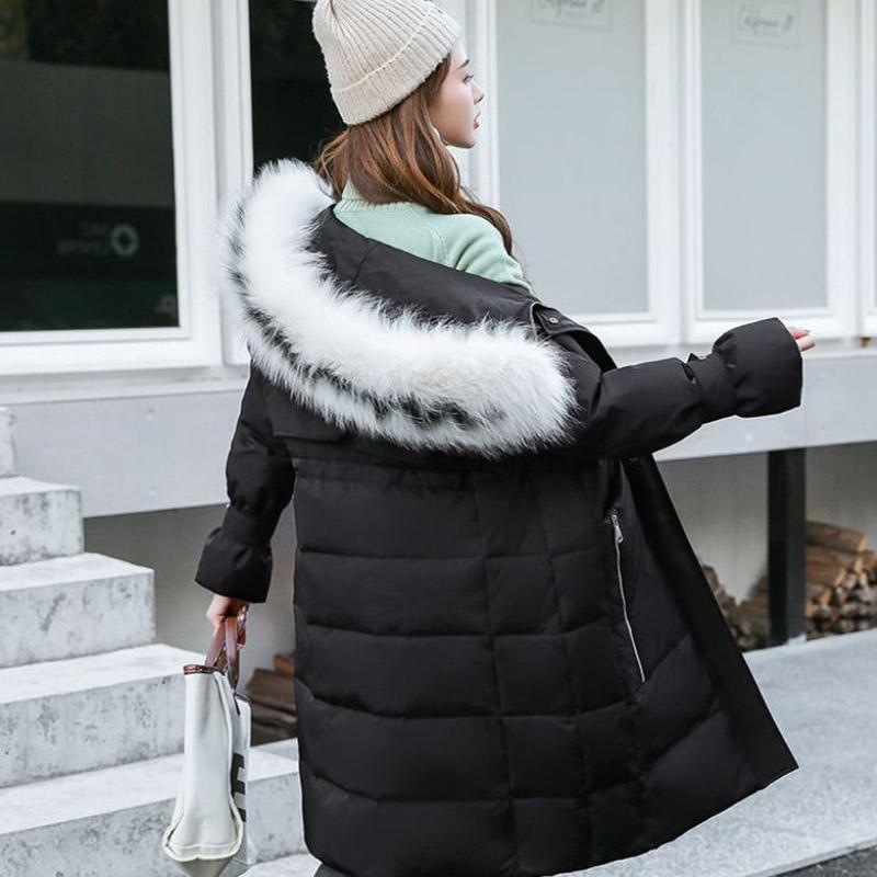 Winter Down Jacket Korean Style Slim-fit Large Fur Collar Hooded Cotton-padded Coat Women's Mid-length Plus Size Over-the-knee Down Coat