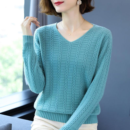 Knit Sweater Women Fall Winter Loose Twist V-neck Sweater Women's Plus Size Top Bottoming Shirt All-match