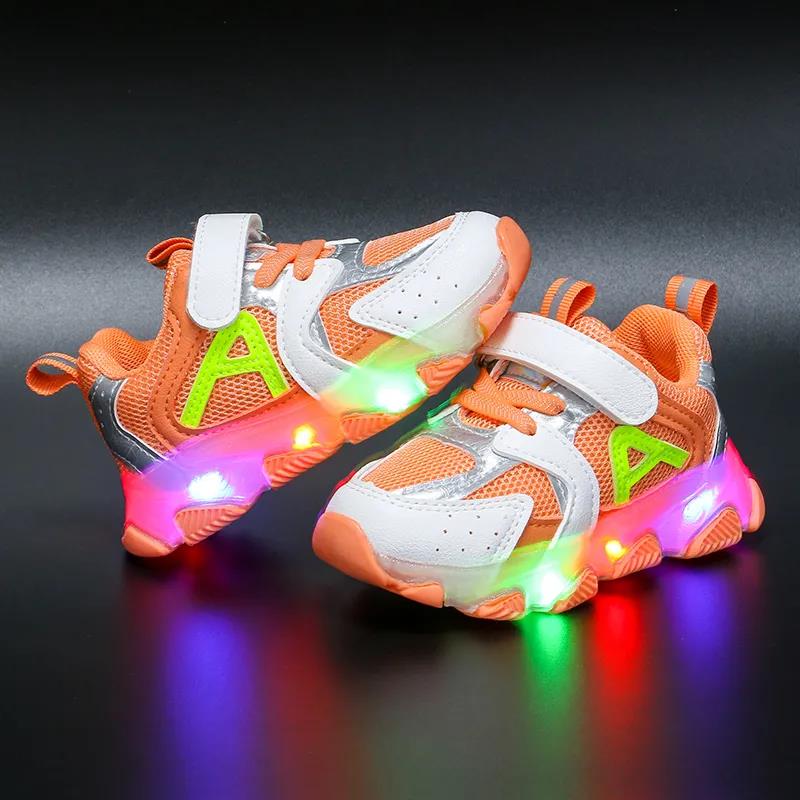 Kids Toddler Shoes Led Glowing Sneakers with Light Children Running Shoes Hook Loop Fashion Luminous Sport Shoes for Girls Boys