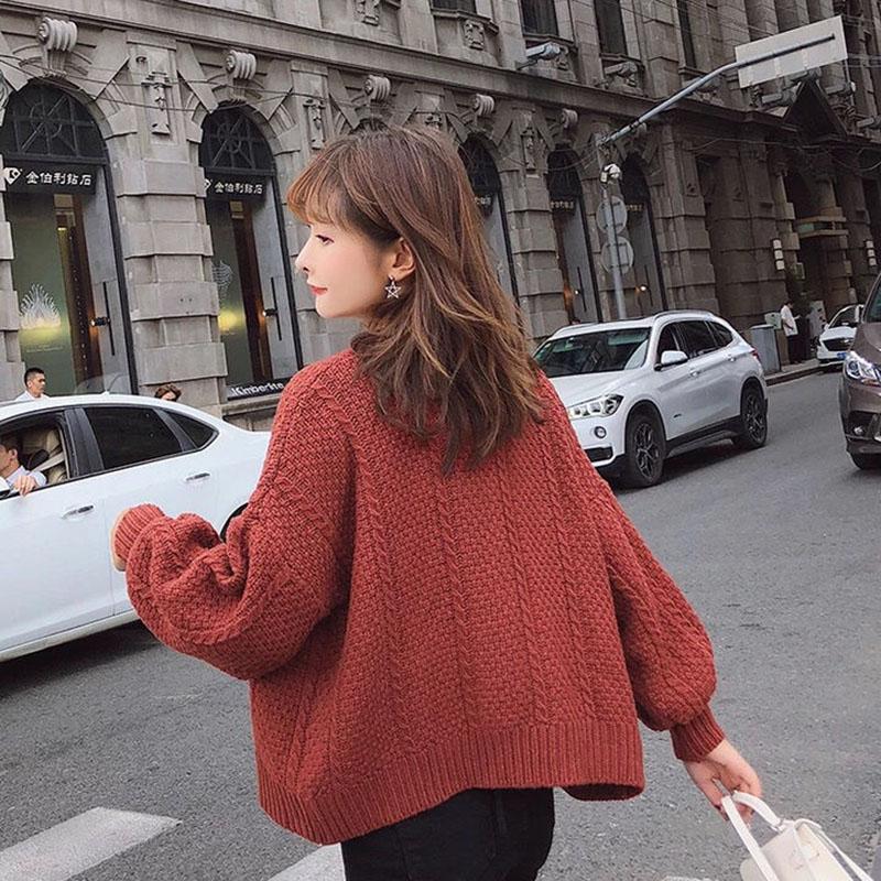 Spring and Autumn Temperament Knitted Sweater Loose Wild Cardigan Shirt Lantern Sleeves Buttonless Female Jacket