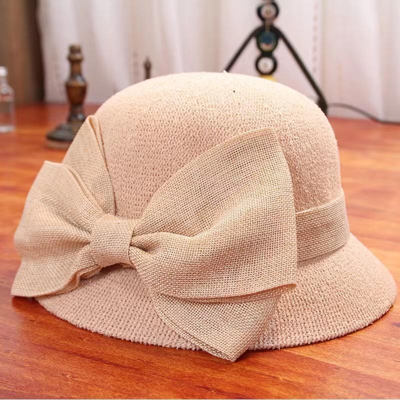 Bow Knot Fisherman Hat Women's Spring Summer Cotton Linen Pot Hat Sun Hat All-match Foldable Sun Hat