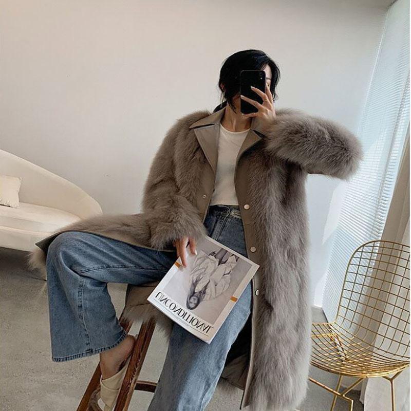 Fur Coat Winter Ladies Vintage Fashion V-neck Thickening Warm Mid-length Fur All-in-one Plush Jacket