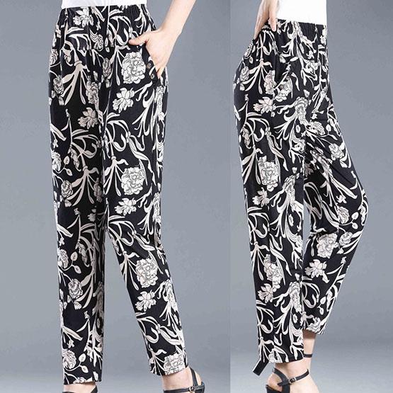 Women's Loose Printed Summer Casual Pants Large Size Straight Pants Thin Breathable Vintage Cropped Pants