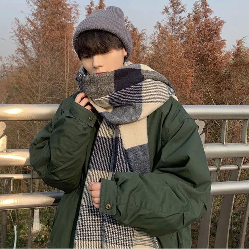 Winter Imitation Cashmere Scarf Korean Fashion Fringed Plaid Scarf Women's Dual-use Lengthened Thick Shawl Scarf