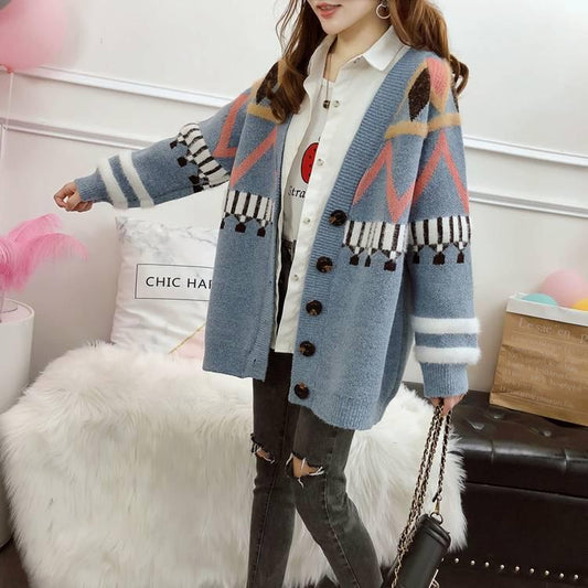 Fall Sweater Cardigans Women 2019 V Neck Open Stitch Loose Sweater Jacket Clothes Female Knit Coat