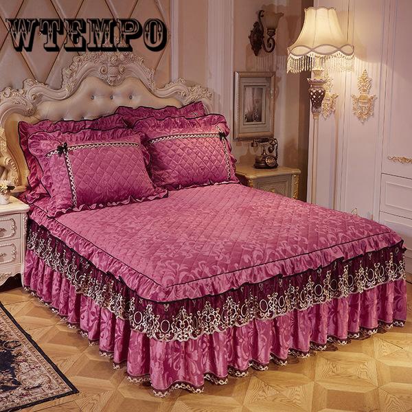 Bedding Sets Floral Lace Ruffle Bed Skirt Queen King Size Bedspread Coverlet 3 Pcs Set