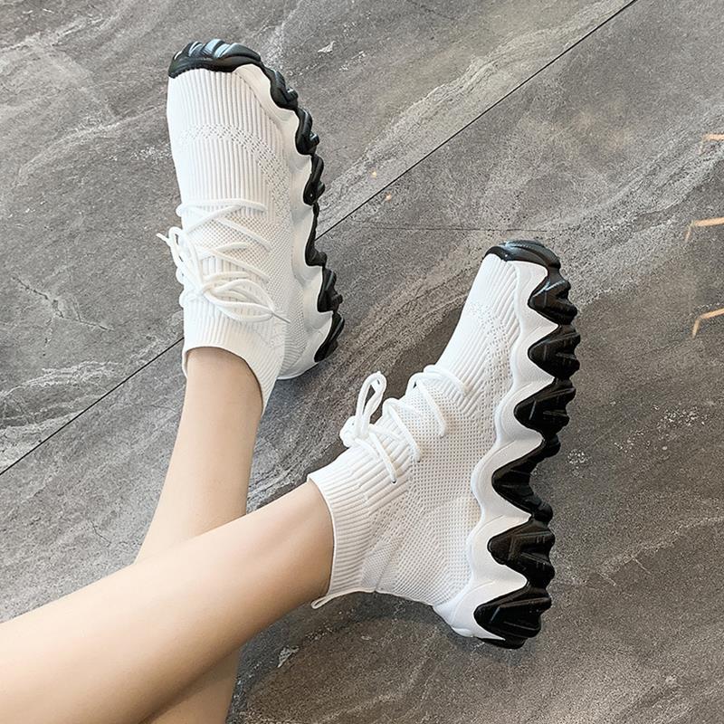 Socks Shoes Breathable High-top Women Shoes Flats Fashion Sneakers Stretch Fabric Casual Ladies Running Shoes