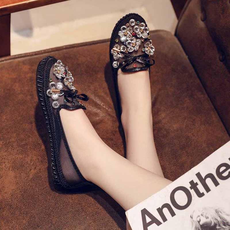 Plus Size 36-40 Summer Women Outdoor Letter Flat Bohemian Beach Wear-resistant Non-slip Office Lady Beaded Shoes