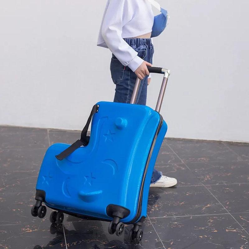 Children's Seated Wheeled Suitcase Seat Belt 20 Inch Sliding and Rolling Suitcase Boy Girl Travel Luggage Trunk