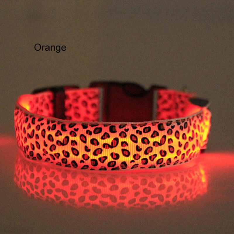 Leopard LED Dog Collar Luminous Adjustable Glowing Collar For Dogs Pet Night Safety Nylon Collar Luminous LED Bright Dog Collar