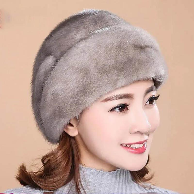 Fur Hat Women's Autumn and Winter Mink Fur Full Mink Hat Winter Warm Middle-aged Mother Top Hat