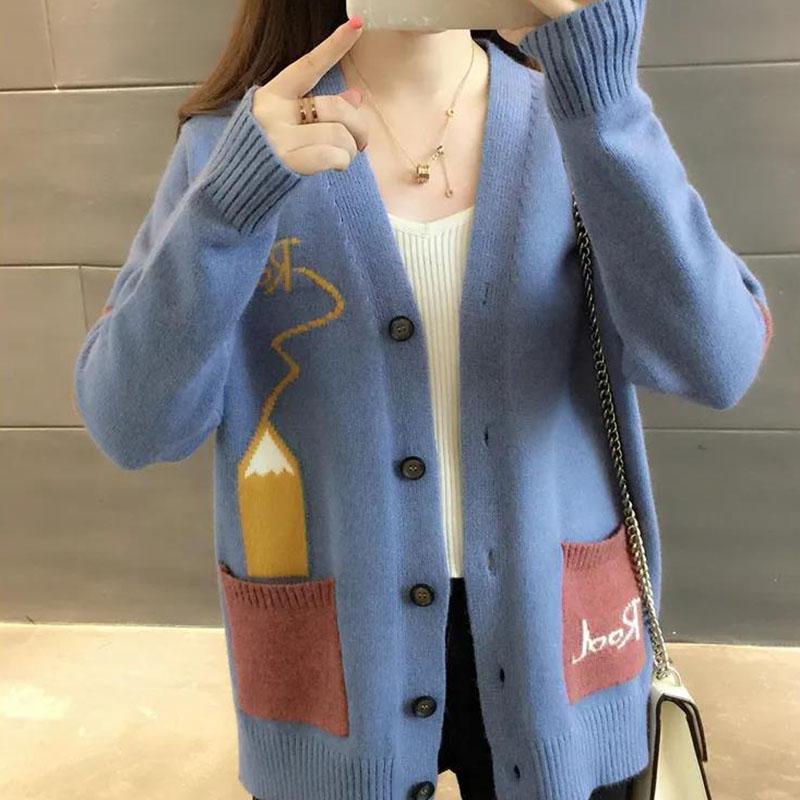 Spring and Autumn Loose Cardigan Sweater Fashion All-match Knitted Jacket Casual Jacquard Female Top