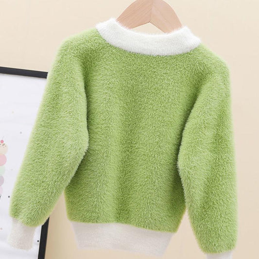 Autumn and Winter Girls Thick Sweater Round Neck Long Sleeve Children's Bottoming Shirt