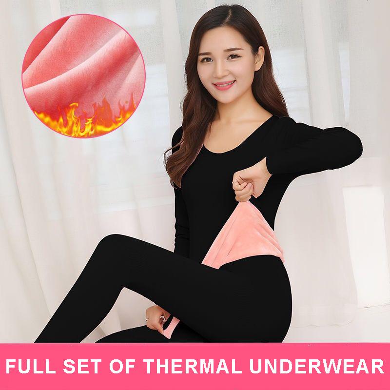 Women's Autumn and Winter Thermal Underwear Set Plus Velvet Thickening Bottoming Shirt and Pants