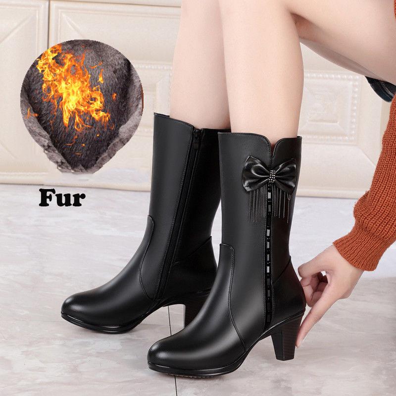 Boots Women Leather Snow Boots Flat Warm Wool Shoes Women Winter Martin Boots Ladies Botas Mujer