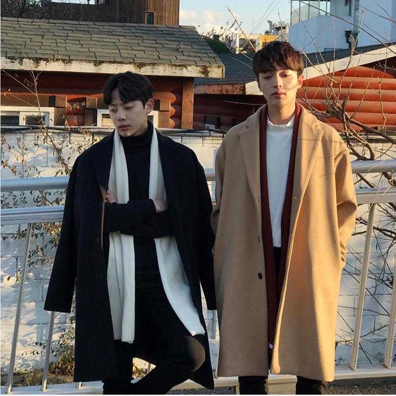 Spring and Autumn Woolen Coat Men's Korean Version Over The Knee Mid-length Men's Windbreaker Loose Double-layer Woolen Coat Trend