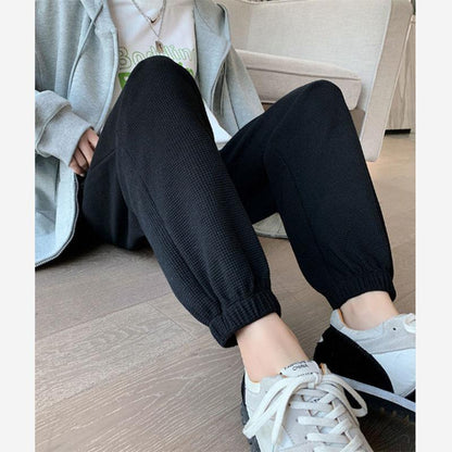 Waffle Solid Color Sports Pants Women's Loose High-waisted Leggings Pants Slim Harem Casual Sweatpants