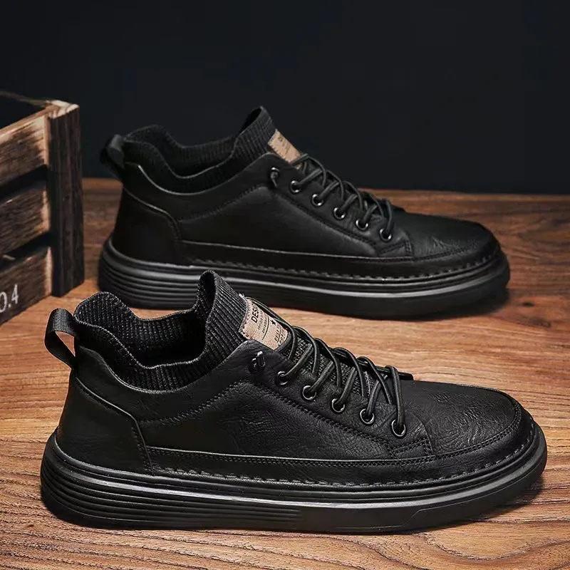 Men's spring leather shoes all-match work non-slip wear-resistant breathable British  shoes sports casual sneakers safty shoes