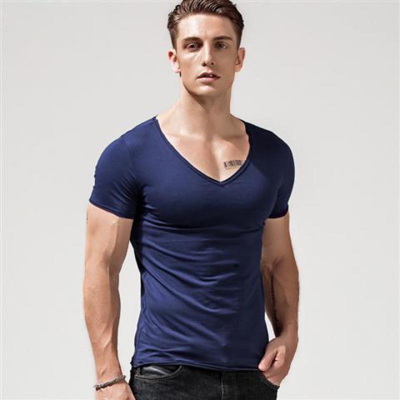 Slim Shirts Men Tees V-collar Clothing Breathable T-shirt Half Sleeves Overshirt Casual Comfortable Pullovers Summer