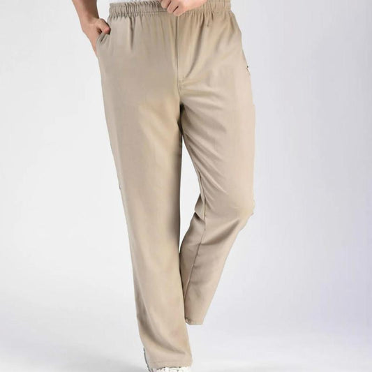 Summer Middle-aged and Elderly Thin Ice Silk Trousers Dad Stretch High Waist Loose Large Size Casual Pants