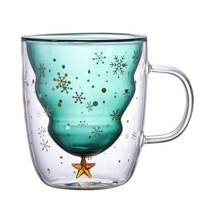 250ML Christmas Mug Creative Glass Mug Christmas Tree Star Cup High Temperature Resistant Mug Double Layer Water Cups Xmas Gifts