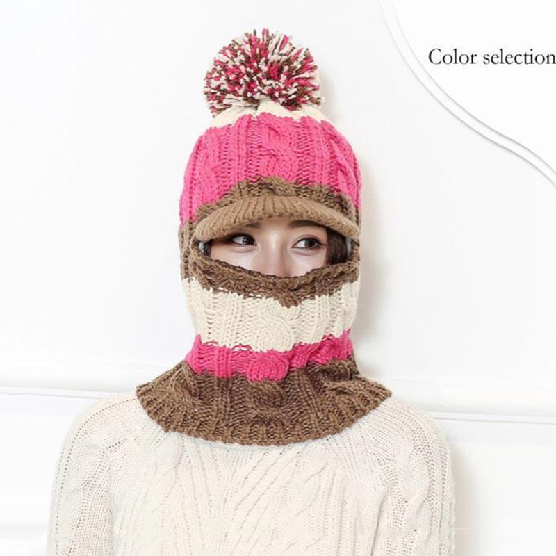 Autumn and Winter New Women's Cotton Hat Knitted Hat Warm and Velvet Thick Woolen Hat Windproof Cycling One-piece Hat