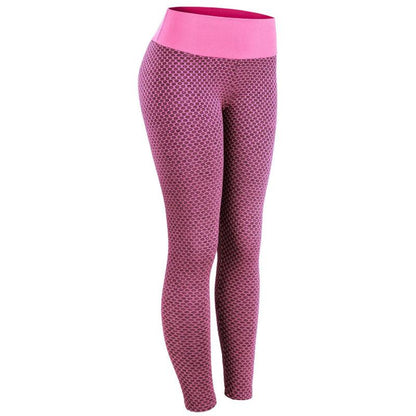 Women's High Waist Fitness Pants Honeycomb Pattern Jacquard Hip Lift Quick-drying Breathable Yoga Pants Thin High Elastic Tights Jogging Trousers