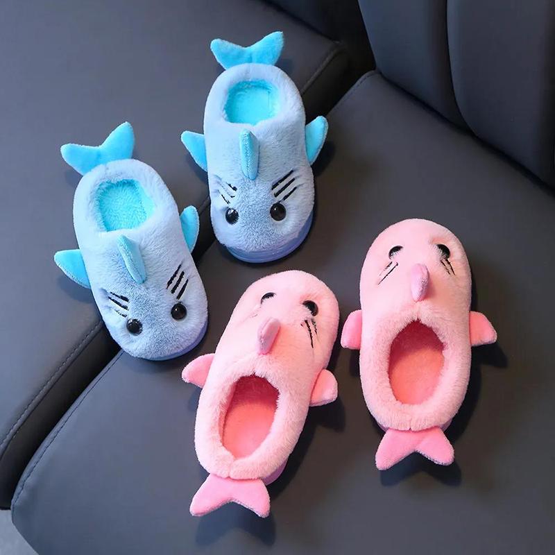 Children's Cotton Slippers Winter Cartoon Fish Boys and Girls Warm Thick Anti-skid Soft Bottom Home Indoor Baby Cotton Shoes