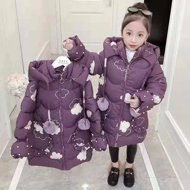 Children Winter Down Cotton Jacket Fashion Girl Clothing Kids Parka Fur Hooded Snowsuit Outerwear