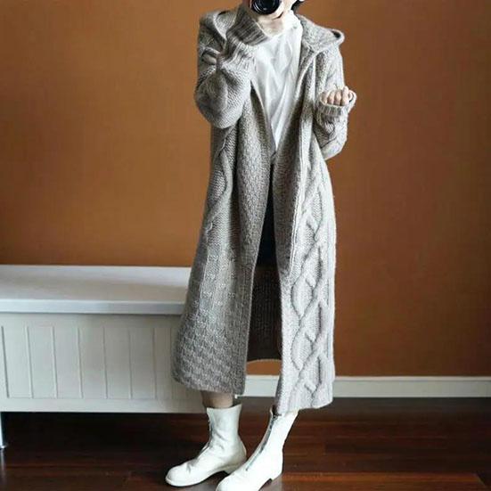 Women's Autumn and Winter Large Size Sweater Solid Color Loose Hooded Long Cardigan Long Sleeve Knitted Coat Shawl