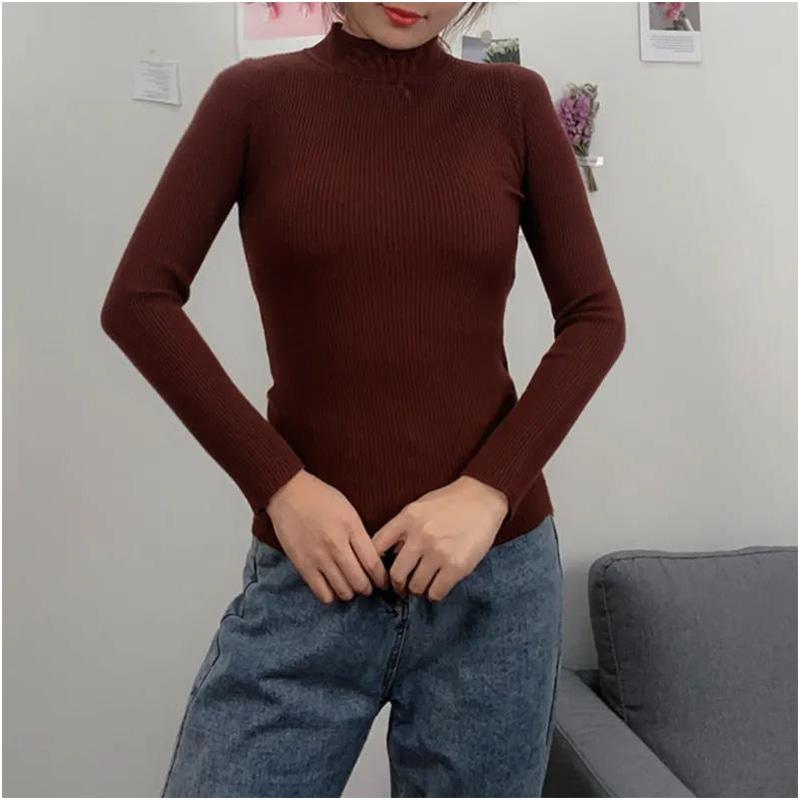 Winter Women's Sweaters Thickened Half High Neck Pullover Sweater Bottoming Shirt Ladies All-match Slim Tight Knit Sweater