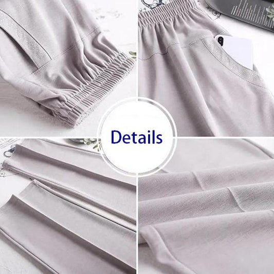 XL-5XL Women's Spring Summer Large Size Ice Silk Comfortable Pants Female Solid Color Elastic Waist Casual Trousers