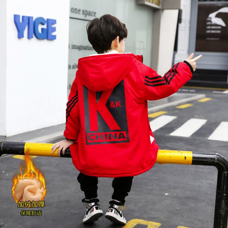 Winter Children's Coat Plus Velvet Thick Coat Hooded Boys Winter Fashion Mid-length Kids Winter Snowsuits