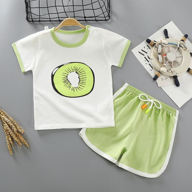 Children's Short Sleeve Suit Korean Style Printing Boys and Girls' T-shirt and Shorts Two Piece Set