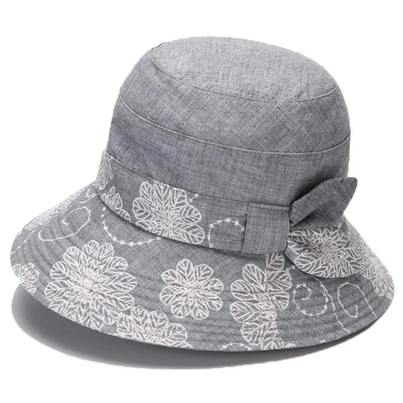 Women's Cotton Bucket Hat Rose Flower Bow Sunscreen Sun Hat Spring Adjustable Hat Breathable Vintage Fisherman Hat Basin Hat