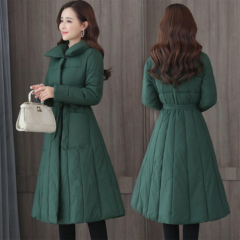 Down Coat Women's Long Winter Coat Over The Waist To Tie The Waist Was Wild Thick Cotton Clothing