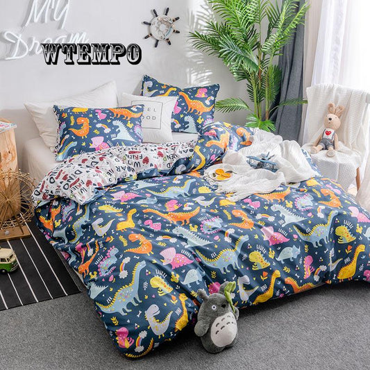 3 Pcs Printed Cartoon Animal Bedding Set Bed Sheet Bed Cover Bed Decoration Kids Home Textile