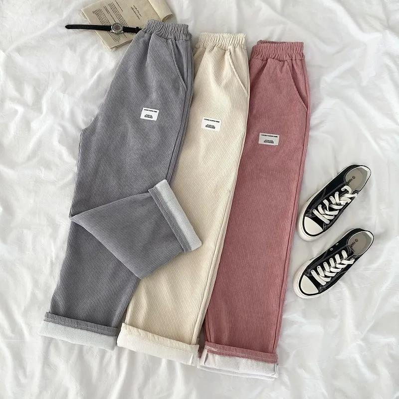 Corduroy Pants Women's Autumn and Winter Student Korean Style Loose High Waist Wide-leg Pants Plus Velvet Thick Casual Pants Tide