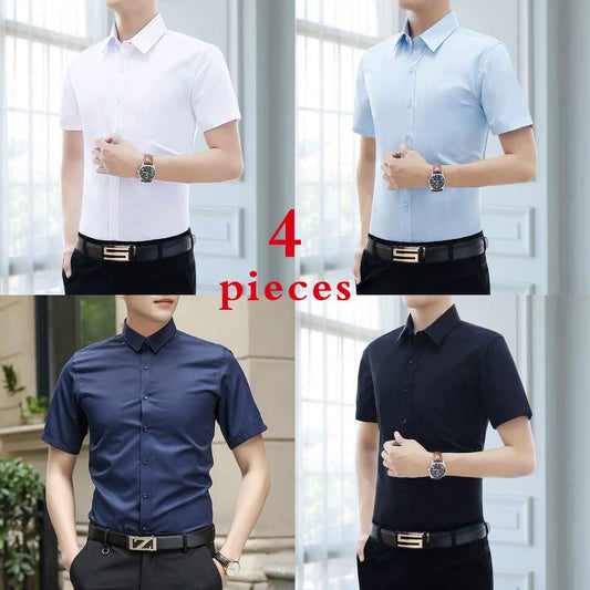 Four-piece Summer White Shirt Men's Short-sleeved Slim Thin Shirt Business Professional Formal Wear Overalls