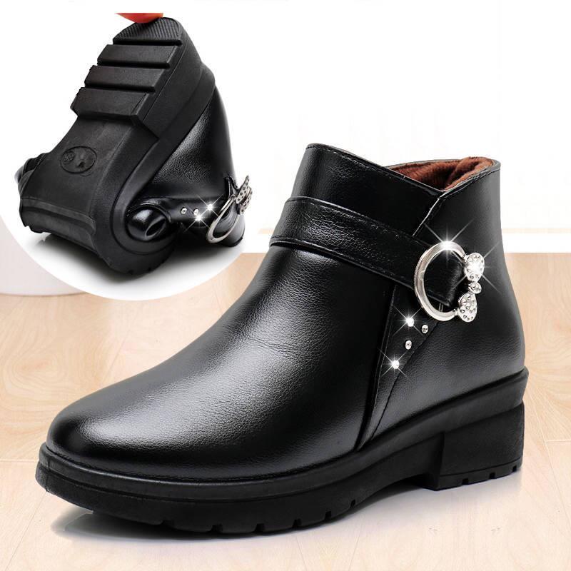 Women's Snow Boots Women Martin Boots Female Plush Leather Shoes Woman Flat Fashion Round Toe Shoes