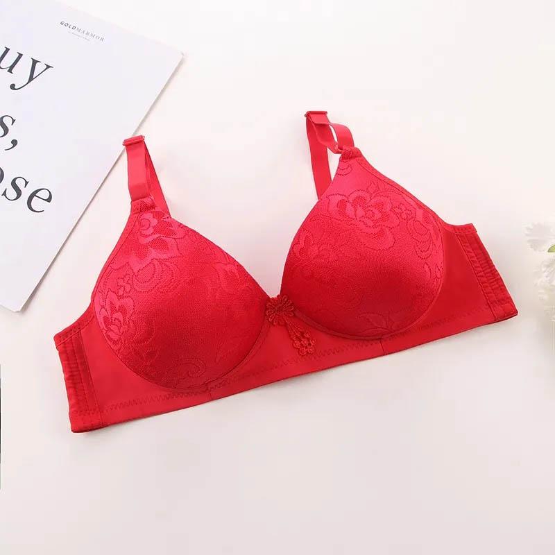 Cotton Sexy Lace Large Size Thin Underwear Anti-sagging Breast Bra Without Steel Ring Gathered Comfortable Breathable Bra