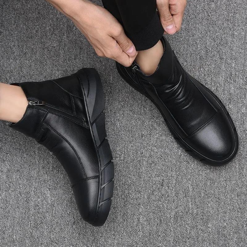 Martin Boots Spring and Autumn Leather Breathable High-top Casual Leather Shoes Men's Business British Style Leather Boots