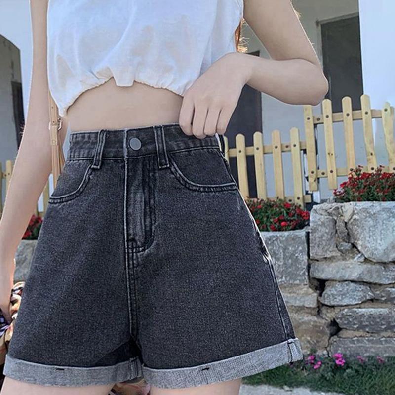 Summer Denim Shorts Women's Loose High Waist Was Thin, Wild Wide-leg Curled A-line Version Type Denim Ladies Shorts with Waist Was Thin