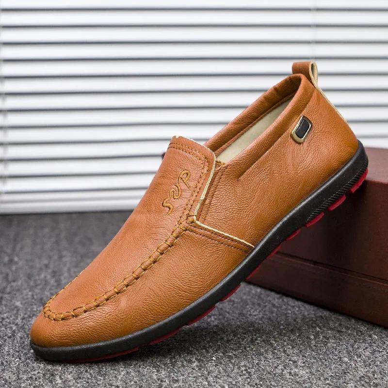 Men's Casual Leather Shoes Business British Leather Shoes Comfortable Soft Bottom Breathable Driving Shoes Slip on Loafers