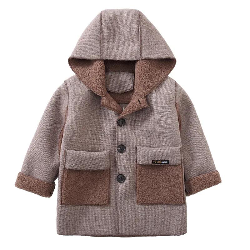 Children's Clothing Boys Woolen Coats In The Long Section of Autumn and Winter In The Big Boys Boys Woolen Coat Plus Velvet Thick Coat