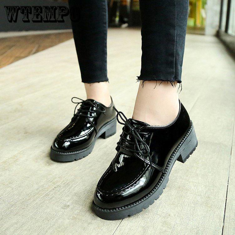 Women Platform Oxfords Flats Shoes Patent Leather Lace Up Female Footwear Shoes for women Creepers